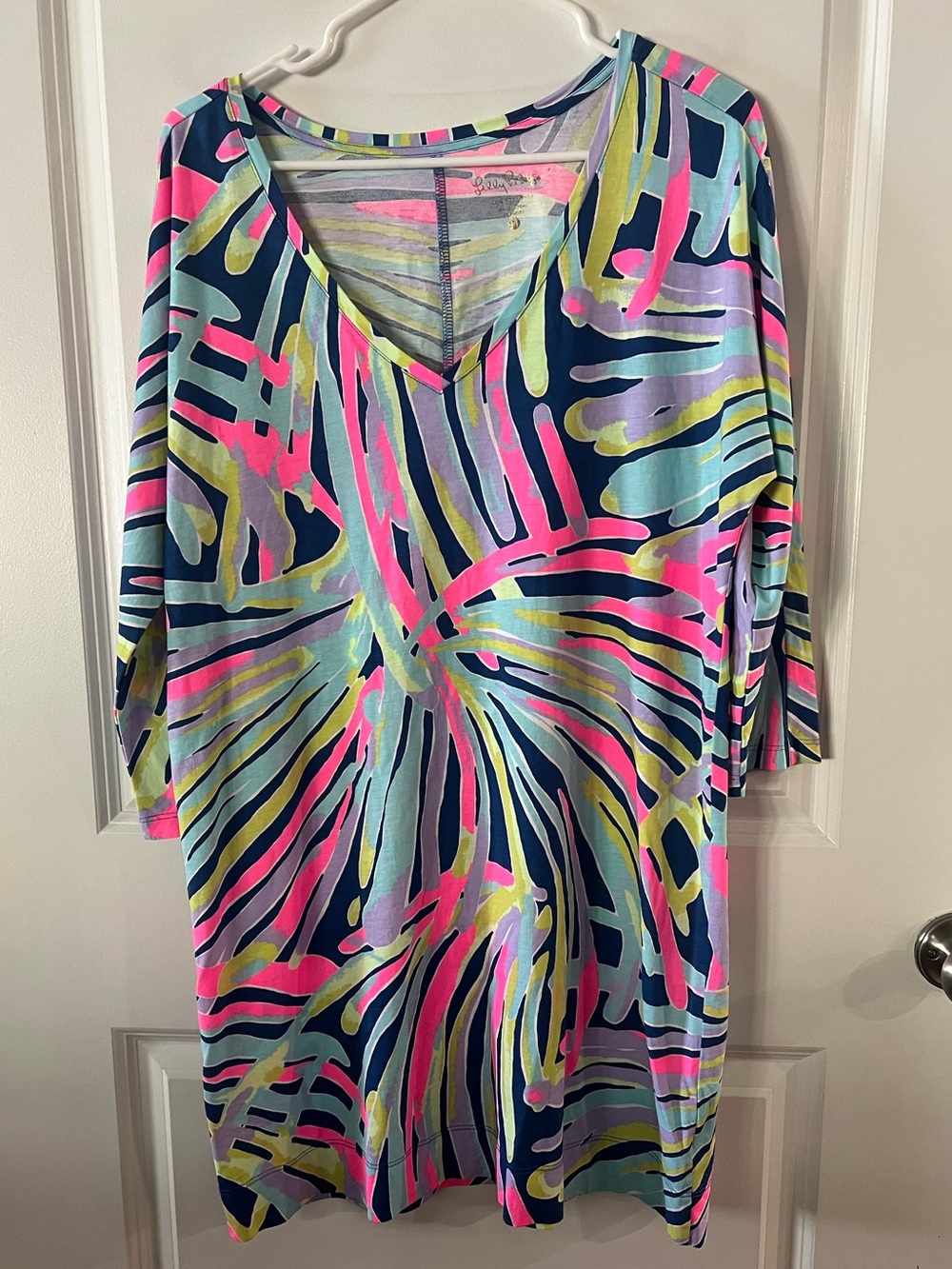 Lilly Pulitzer Cori Dress Indigo Sea Dreamin Pima Cotton Dolman Colorful Size M